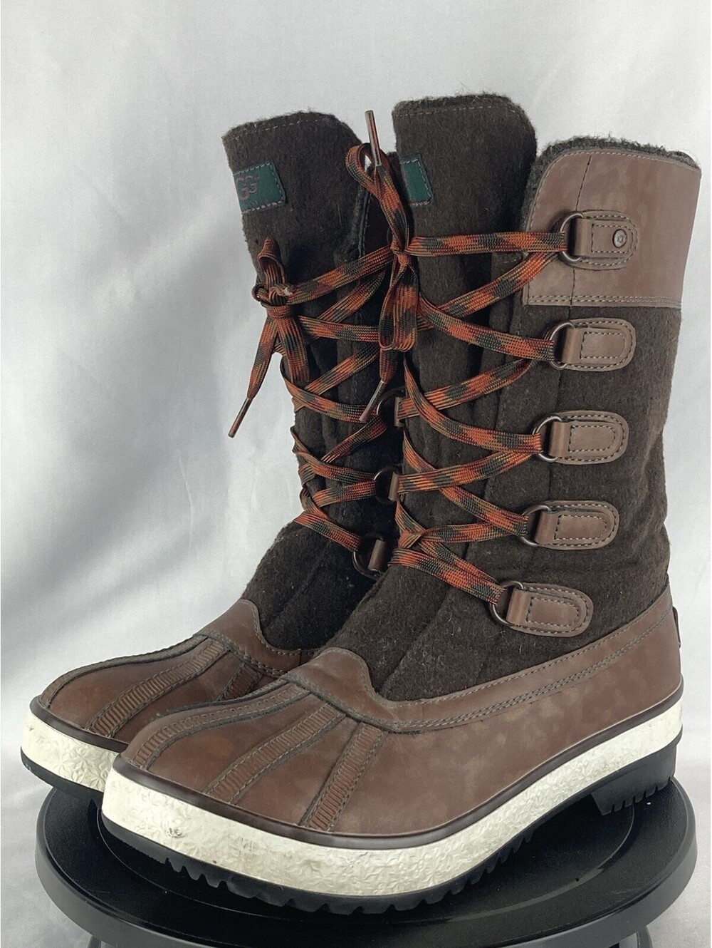Women’s 8 UGG Australia 1001744 Wool Leather Duck Boots Brown Lace Snow Winter